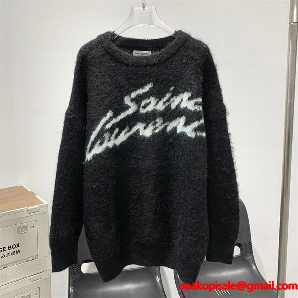 ブラック アートロゴ ニットセーター サンローラン SAINT LAURENT スーパーコピー 秋冬デザイン話題