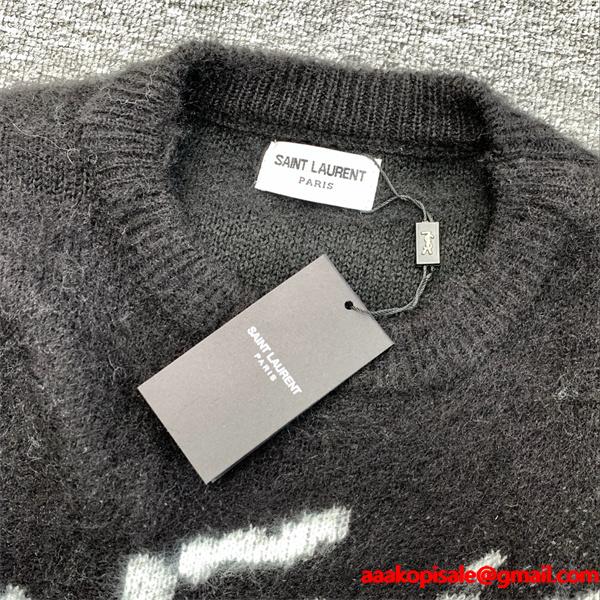 ブラック アートロゴ ニットセーター サンローラン SAINT LAURENT スーパーコピー 秋冬デザイン話題