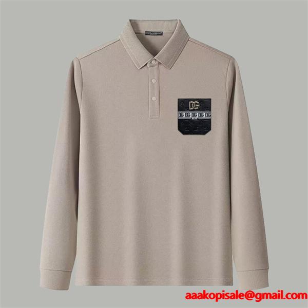 ドルチェ & ガッバーナ DOLCE & GABBANA 偽物 秋冬 お洒落 ホワイト ポロ领 ポケットモチーフ ロングスリーブ 長袖T シャツ