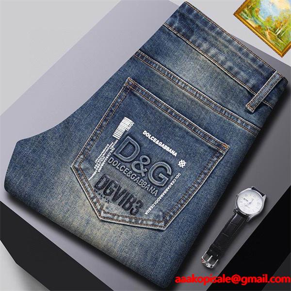 ライトブルー 刺繍ロゴ デニムパンツ ドルチェ & ガッバーナ DOLCE & GABBANA コピー 秋冬ストリートファッション万能
