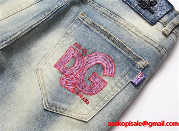 DOLCE & GABBANA 偽物 秋冬 ファッション ライトブルー ピンク刺繍 ヴィンテージデニムパンツ ドルチェ & ガッバーナ