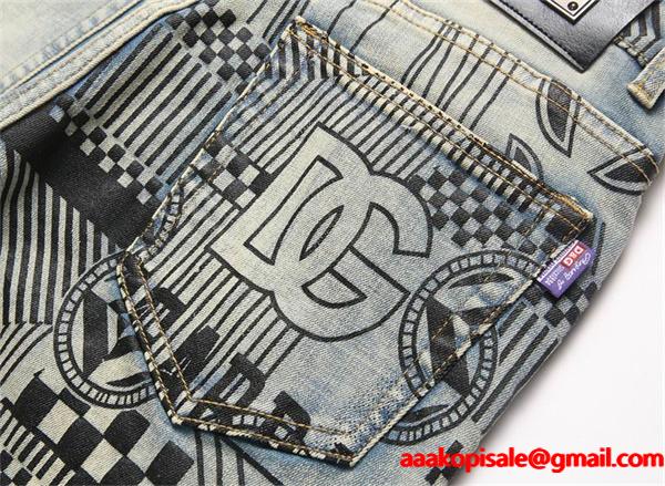 ドルチェ & ガッバーナ DOLCE & GABBANA コピー 秋冬 お洒落 ライトブルー チェッカーボード腰頭 デニムパンツ 