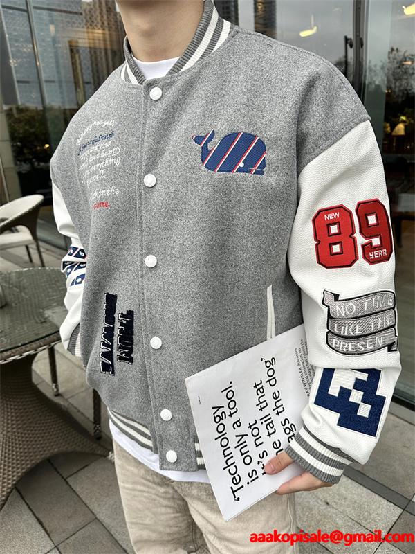 グレー アーティスティック 刺繍 ベースボールジャケット トムブラウン Thom Browne 偽物 2025秋冬準備 注目