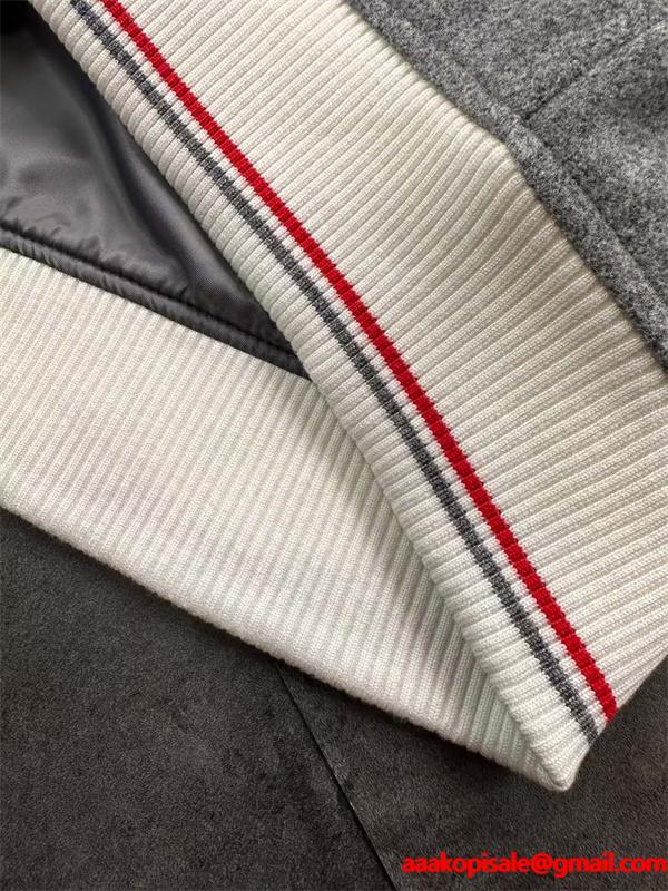 トムブラウン Thom Browne 偽物 秋冬キュート 話題 グレー × ホワイト 子犬刺繍 ベースボールジャケット 