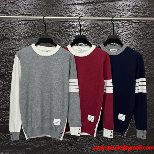 グレー × レッド × ネイビー 3 色 セーター トムブラウン Thom Browne コピー 秋冬カラフル 最新