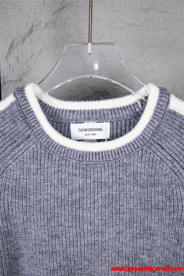  Thom Browne コピー 2025秋冬おすすめ グレー × ホワイト パイピング セーター トムブラウン