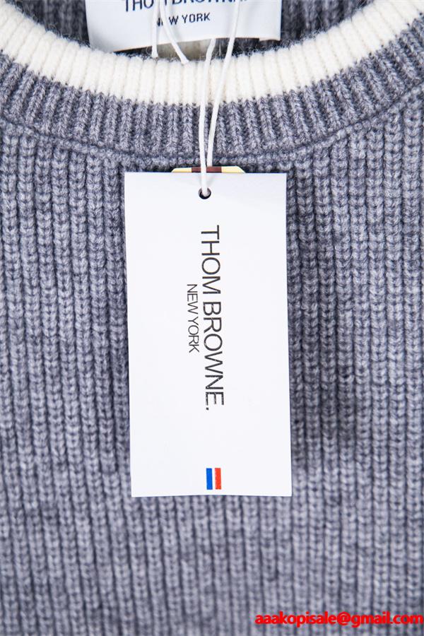  Thom Browne コピー 2025秋冬おすすめ グレー × ホワイト パイピング セーター トムブラウン