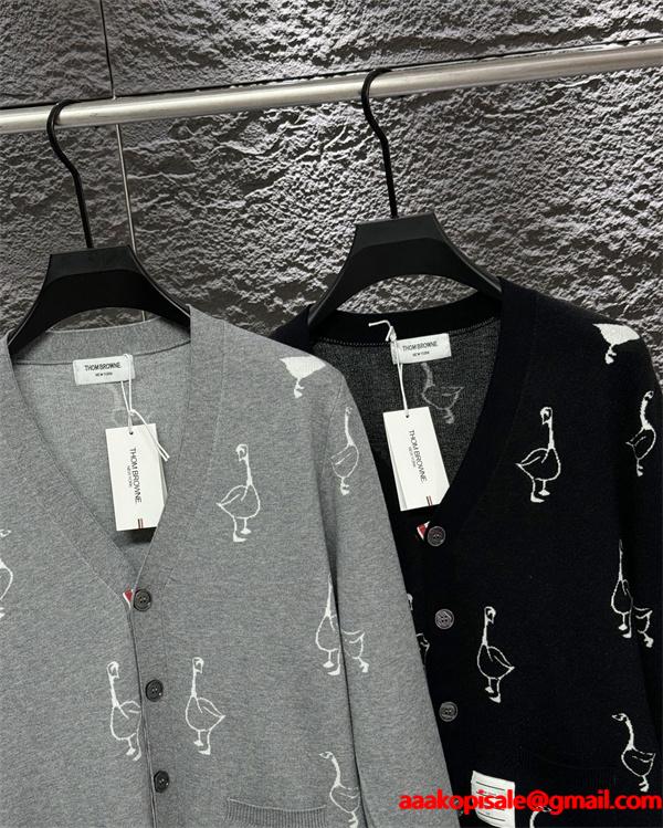 グレー × ブラック 2 色 ガチョウ刺繍 カーディガン トムブラウン Thom Browne コピー 秋冬愛らしい 定番