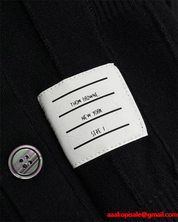 グレー × ネイビー × ブラック 3 色 リブ柄 红白条纹袖 カーディガン トムブラウン Thom Browne 偽物 秋冬洗練された 万能