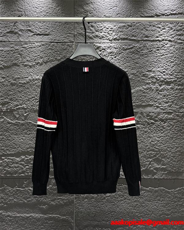 グレー × ネイビー × ブラック 3 色 リブ柄 红白条纹袖 カーディガン トムブラウン Thom Browne 偽物 秋冬洗練された 万能