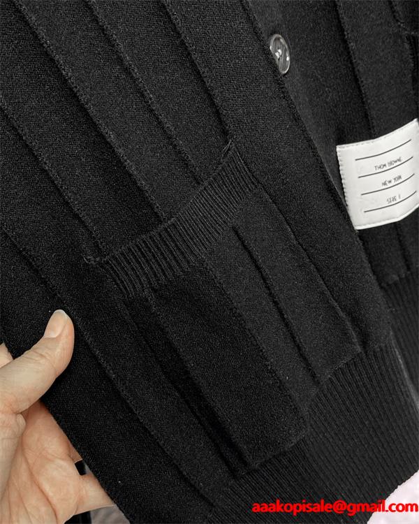 グレー × ネイビー × ブラック 3 色 リブ柄 红白条纹袖 カーディガン トムブラウン Thom Browne 偽物 秋冬洗練された 万能