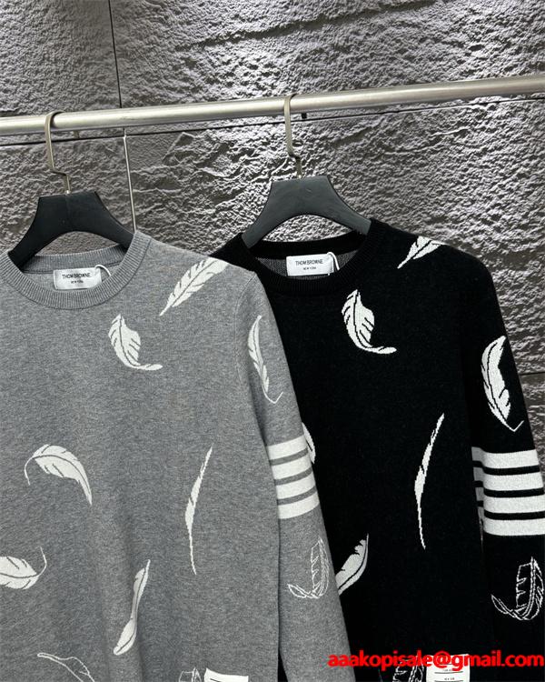 Thom Browne コピー 秋冬柔らかな トレンド グレー × ブラック 2 色 フェザー满印 セーター トムブラウン