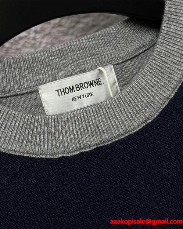 グレー × レッド × ネイビー 3 色 袖拼色 セーター トムブラウン Thom Browne コピー 秋冬快適 人気