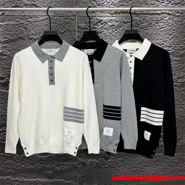 トムブラウン Thom Browne コピー 秋冬トレンド 万能 ホワイト × グレー × ブラック 3 色 POLO セーター 