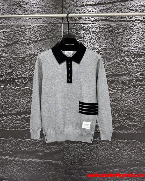 トムブラウン Thom Browne コピー 秋冬トレンド 万能 ホワイト × グレー × ブラック 3 色 POLO セーター 
