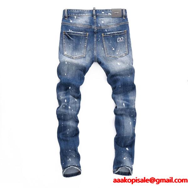 Dsquared2風 激安 スリムフィット ヴィンテージデニム メンズ ダメージ加工 スプラッシュペイント ジーンズ