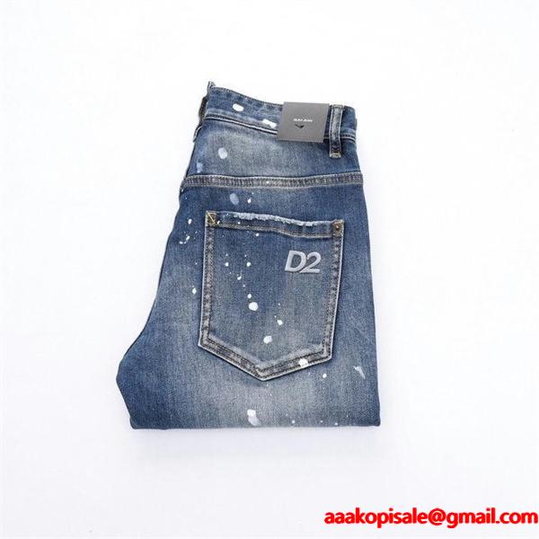 Dsquared2風 激安 スリムフィット ヴィンテージデニム メンズ ダメージ加工 スプラッシュペイント ジーンズ
