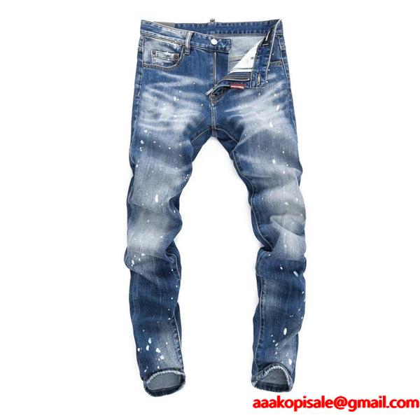 Dsquared2風 激安 スリムフィット ヴィンテージデニム メンズ ダメージ加工 スプラッシュペイント ジーンズ
