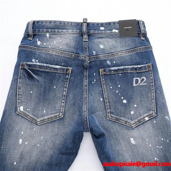 Dsquared2風 激安 スリムフィット ヴィンテージデニム メンズ ダメージ加工 スプラッシュペイント ジーンズ
