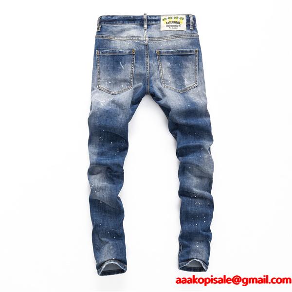 Dsquared2 激安 クラッシュデニム メンズ ジーンズ ダメージ加工 ヴィンテージ風 ストレッチ スリム カジュアルパンツ