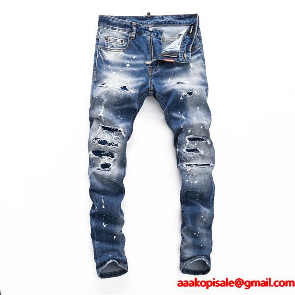 Dsquared2 激安 クラッシュデニム メンズ ジーンズ ダメージ加工 ヴィンテージ風 ストレッチ スリム カジュアルパンツ