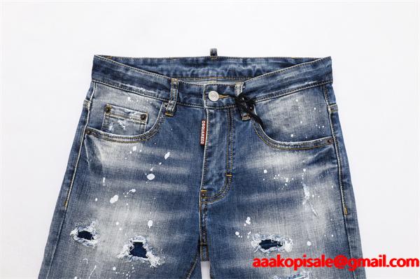 Dsquared2 激安 クラッシュデニム メンズ ジーンズ ダメージ加工 ヴィンテージ風 ストレッチ スリム カジュアルパンツ