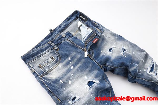 Dsquared2 激安 クラッシュデニム メンズ ジーンズ ダメージ加工 ヴィンテージ風 ストレッチ スリム カジュアルパンツ