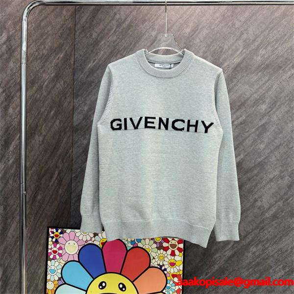 ライトグレー GIVENCHY コピー 秋冬柔らかで上品な 人気 ブラックロゴ 円领 ニット ジバンシー 