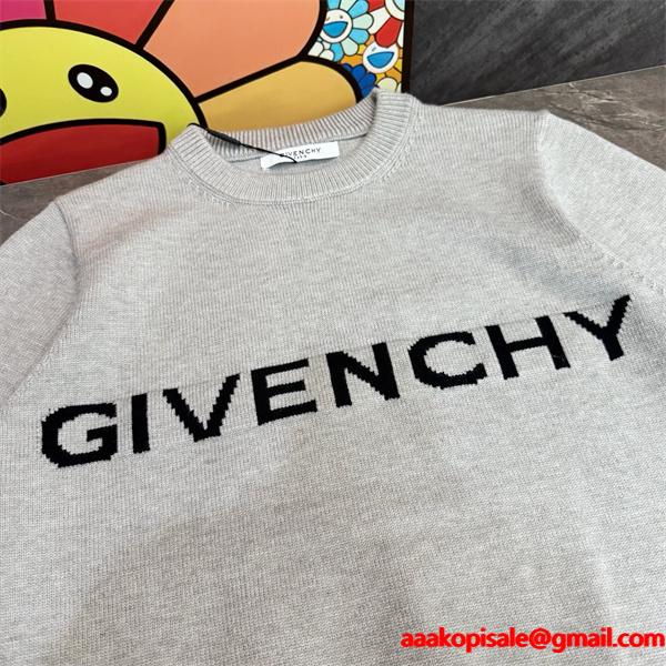 ライトグレー GIVENCHY コピー 秋冬柔らかで上品な 人気 ブラックロゴ 円领 ニット ジバンシー 