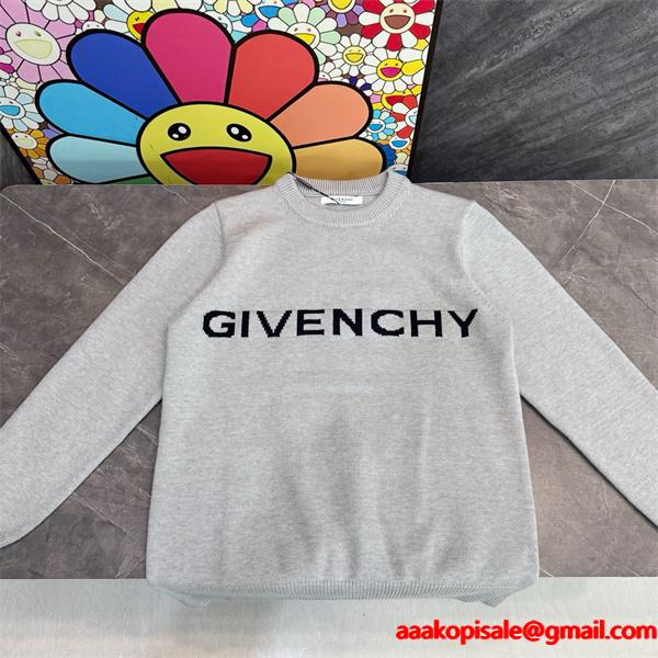 ライトグレー GIVENCHY コピー 秋冬柔らかで上品な 人気 ブラックロゴ 円领 ニット ジバンシー 