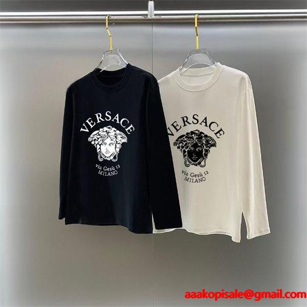 2025秋冬スタンダード 着心地抜群 ブラック × ホワイト メデューサ長袖Tシャツ ヴェルサーチ VERSACE コピー
