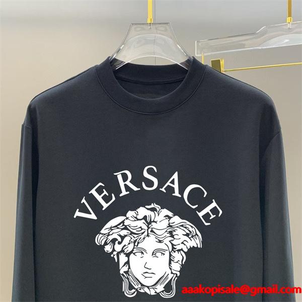 2025秋冬スタンダード 着心地抜群 ブラック × ホワイト メデューサ長袖Tシャツ ヴェルサーチ VERSACE コピー
