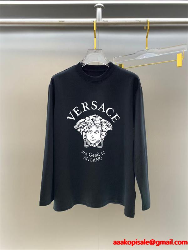2025秋冬スタンダード 着心地抜群 ブラック × ホワイト メデューサ長袖Tシャツ ヴェルサーチ VERSACE コピー