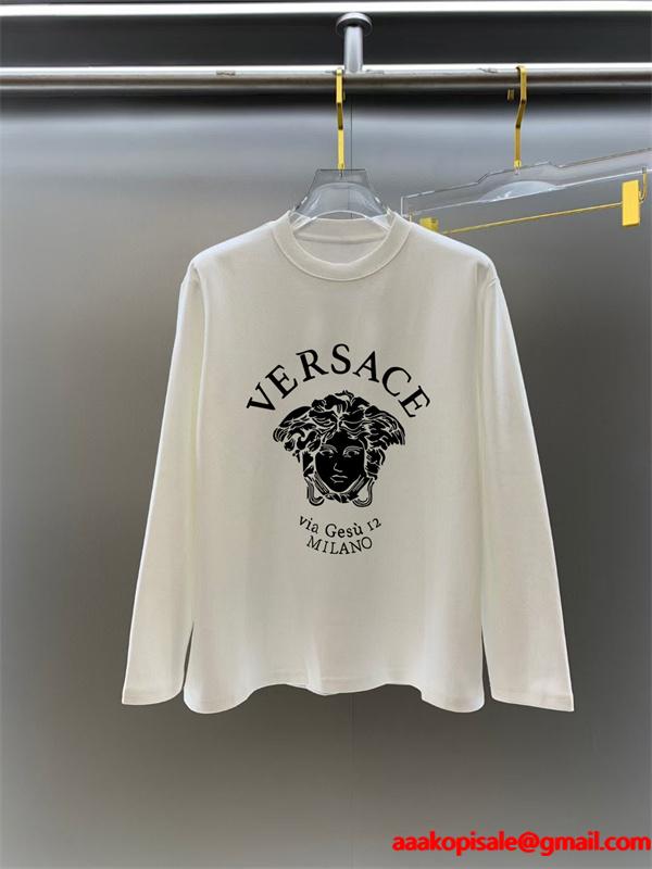 2025秋冬スタンダード 着心地抜群 ブラック × ホワイト メデューサ長袖Tシャツ ヴェルサーチ VERSACE コピー