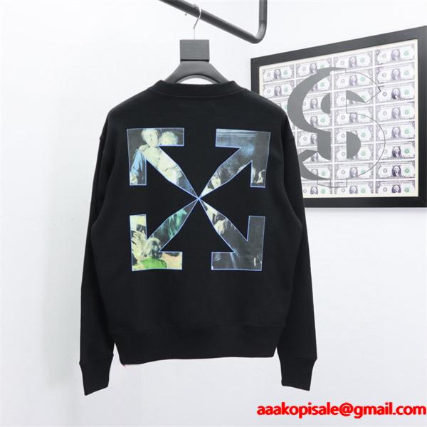 プリント シックな印象 ブラック パーカー Off-White オフホワイト 偽物 2025秋冬ダークスタイル 限定入手 