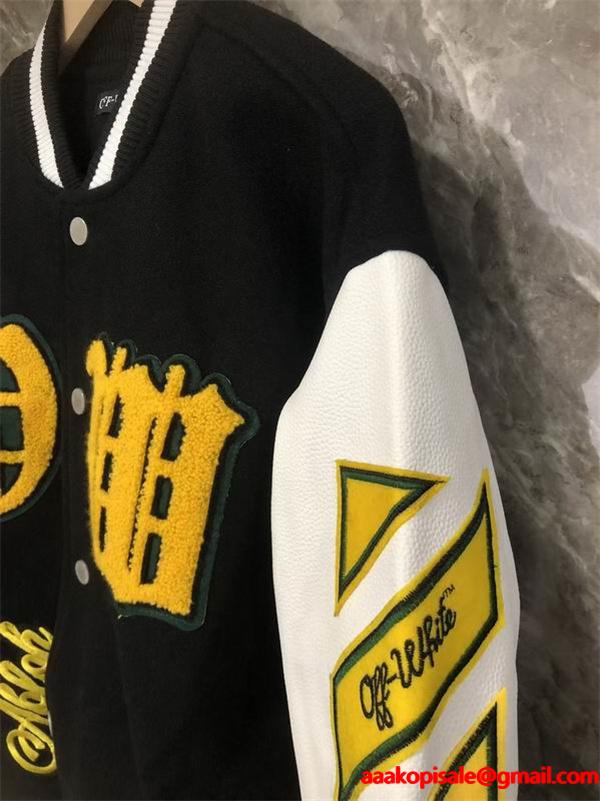 ブラック × イエロー ベースボールジャケット Off-White オフホワイト スーパーコピー 2025秋冬 数量限定 