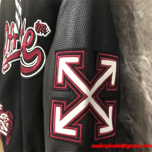 ブラック × レッド ベースボールジャケット Off-White コピー 2025秋冬注目スタイル 当店イチオシ オフホワイト