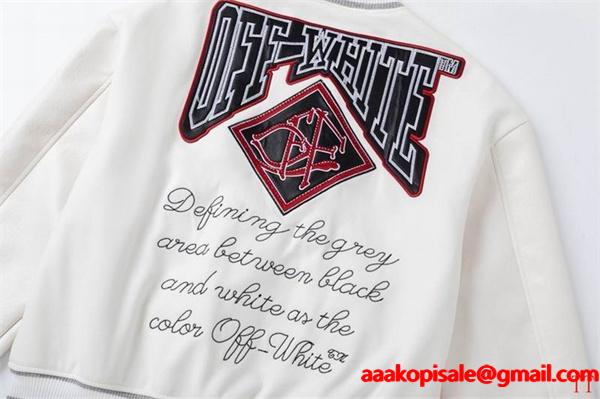 2025秋冬 プレミアム 限定生産 刺繍 当店イチオシ ホワイト × レッド ベースボールジャケット Off-White オフホワイトコピー
