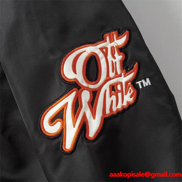ブラック × オレンジ ベースボールジャケット Off-White オフホワイト スーパーコピー 2025 秋冬定番 限定販売 シックな個性 