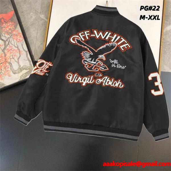 ブラック × オレンジ ベースボールジャケット Off-White オフホワイト スーパーコピー 2025 秋冬定番 限定販売 シックな個性 