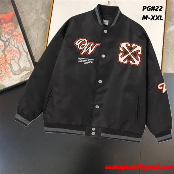 ブラック × オレンジ ベースボールジャケット Off-White オフホワイト スーパーコピー 2025 秋冬定番 限定販売 シックな個性 