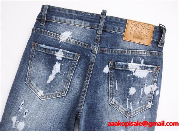 ライトブルー 大胆ダメージ スプラッシュ デニムパンツ DSQUARED2 コピー 秋冬 ダイナミックで大胆な 万能