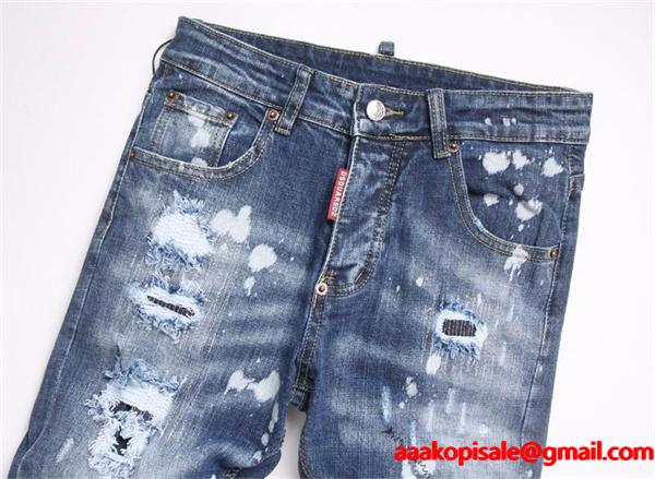 ライトブルー 大胆ダメージ スプラッシュ デニムパンツ DSQUARED2 コピー 秋冬 ダイナミックで大胆な 万能