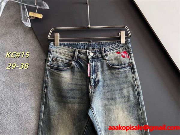  ライトブルー シンプルダメージ デニムパンツ ディースクエアード DSQUARED2 偽物 秋冬 落ち着いた 万能
