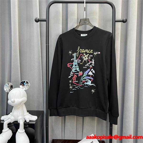 ブラック フランスモチーフカラフルプリント パーカー ケンゾー KENZO コピー 秋冬 トレンド 人気