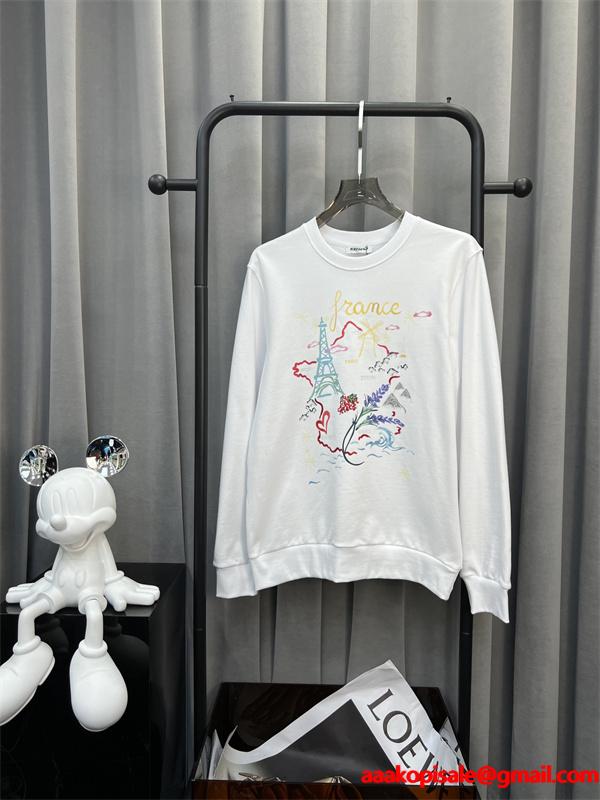 ブラック フランスモチーフカラフルプリント パーカー ケンゾー KENZO コピー 秋冬 トレンド 人気