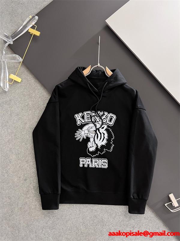 ケンゾー ホワイト 虎柄×ロゴダイナミックプリント パーカー KENZO コピー 秋冬 プレミアム トレンド