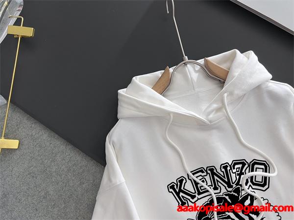 ケンゾー ホワイト 虎柄×ロゴダイナミックプリント パーカー KENZO コピー 秋冬 プレミアム トレンド