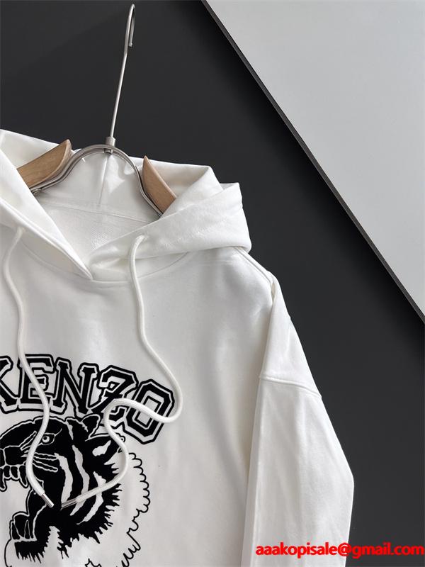 ケンゾー ホワイト 虎柄×ロゴダイナミックプリント パーカー KENZO コピー 秋冬 プレミアム トレンド