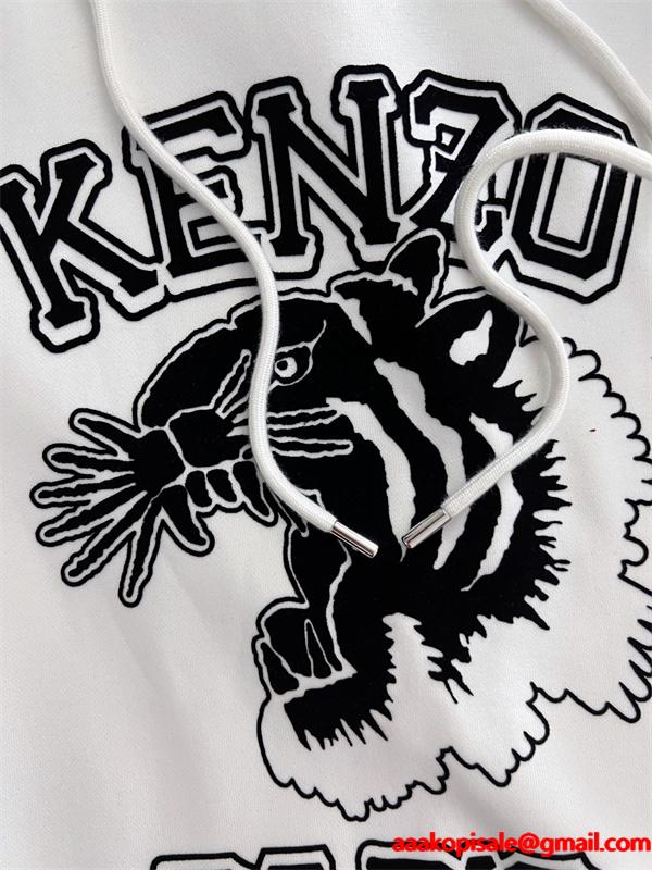 ケンゾー ホワイト 虎柄×ロゴダイナミックプリント パーカー KENZO コピー 秋冬 プレミアム トレンド